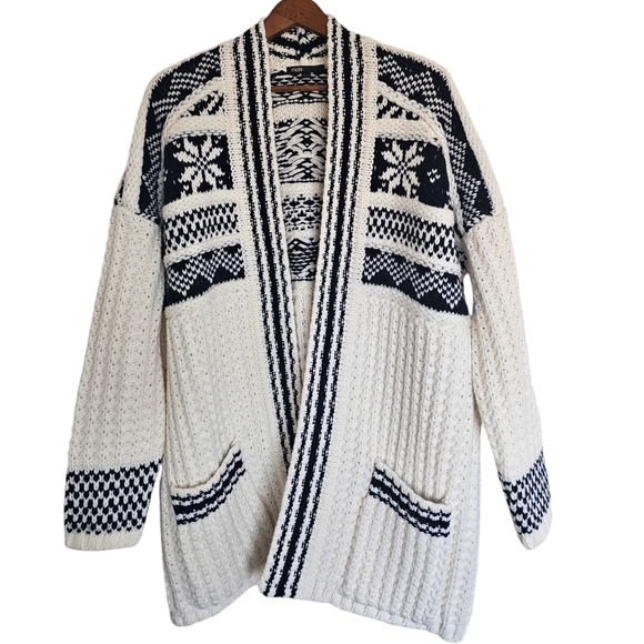 Maje Jacquard Heavy knihtted cardigan wool oversized white/black New. size 2 - Picture 1 of 14
